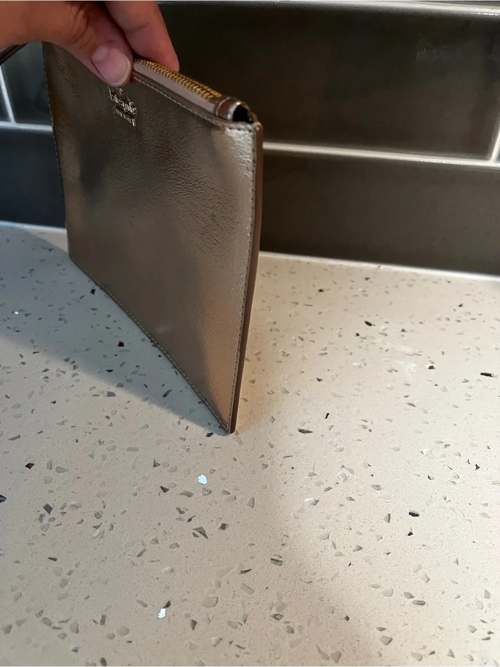 Kate Spade New York Metallic Rose Gold Leather Wristlet Clutch